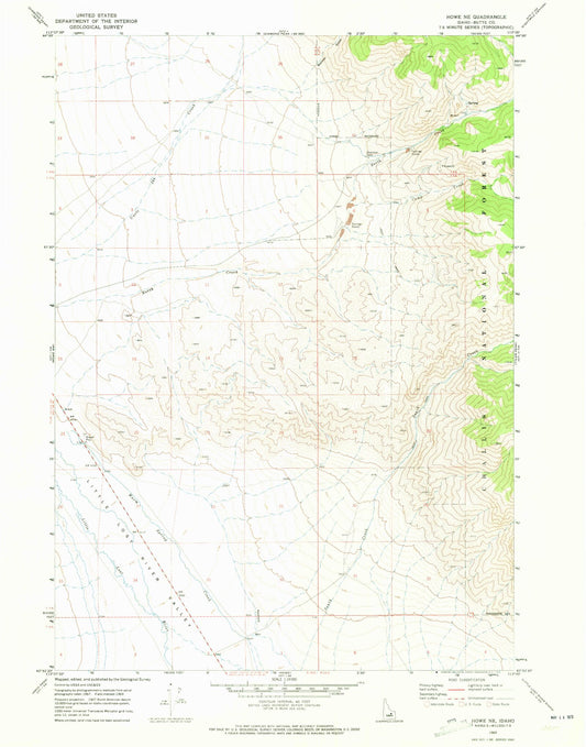 Classic USGS Howe NE Idaho 7.5'x7.5' Topo Map Image