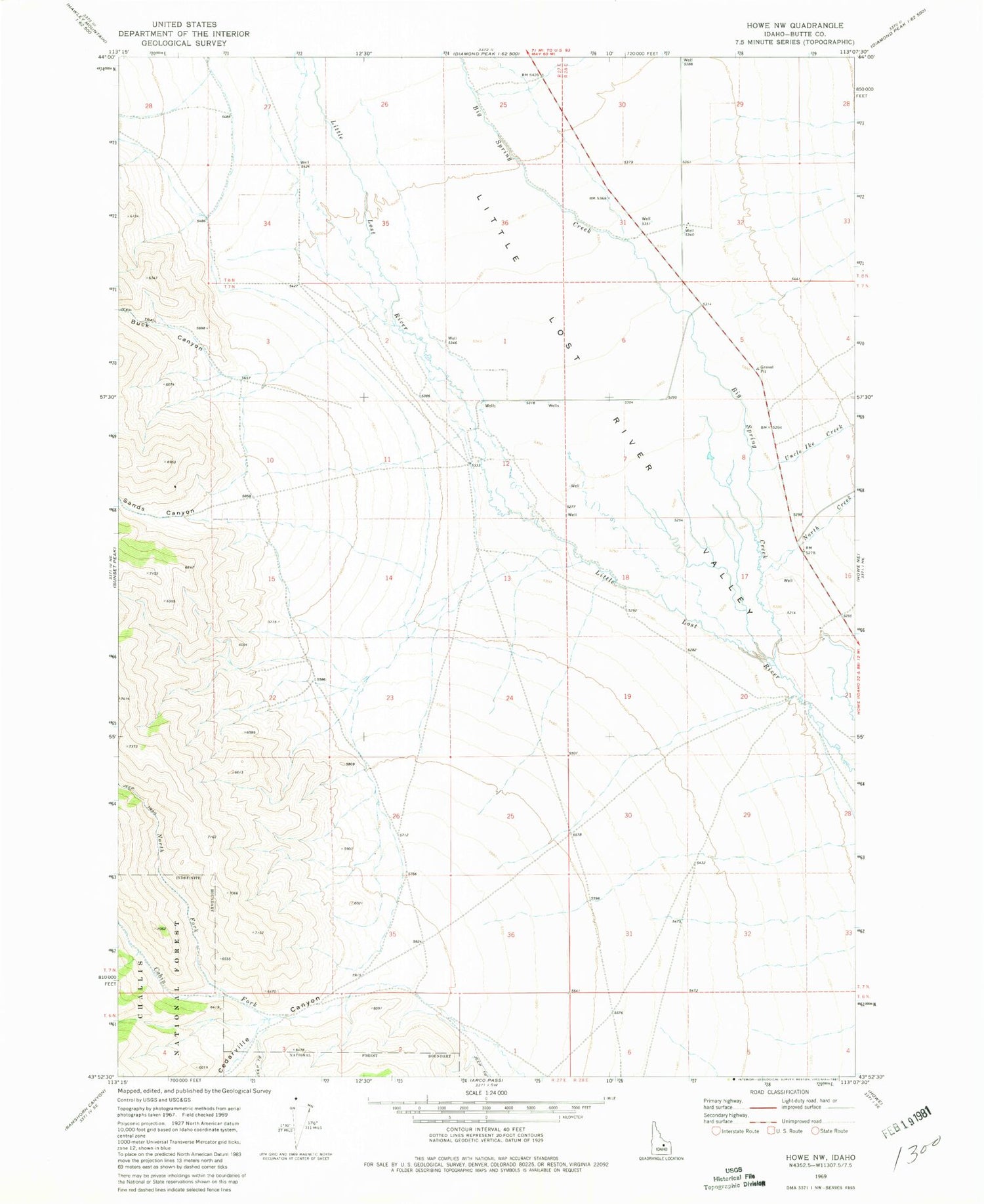 Classic USGS Howe NW Idaho 7.5'x7.5' Topo Map Image