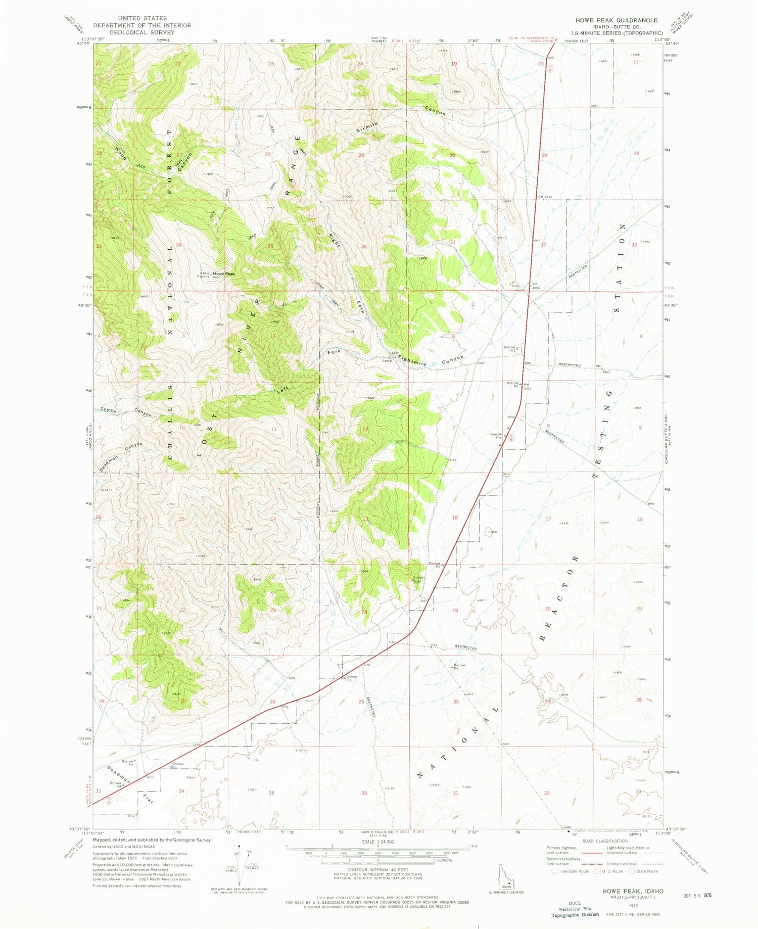 Classic USGS Howe Peak Idaho 7.5'x7.5' Topo Map Image