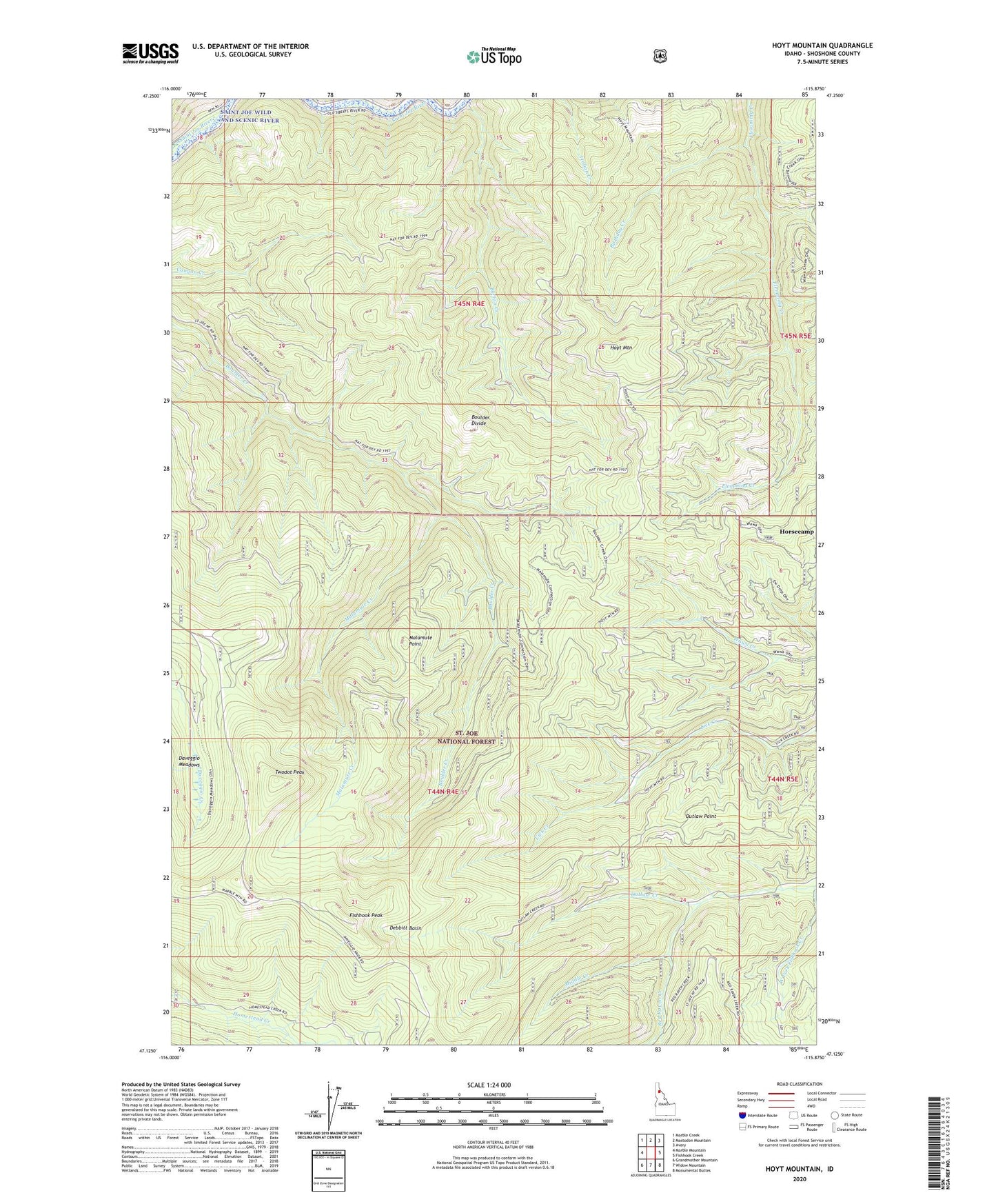 Hoyt Mountain Idaho US Topo Map Image