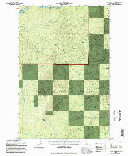 Classic USGS Hoyt Mountain Idaho 7.5'x7.5' Topo Map Image
