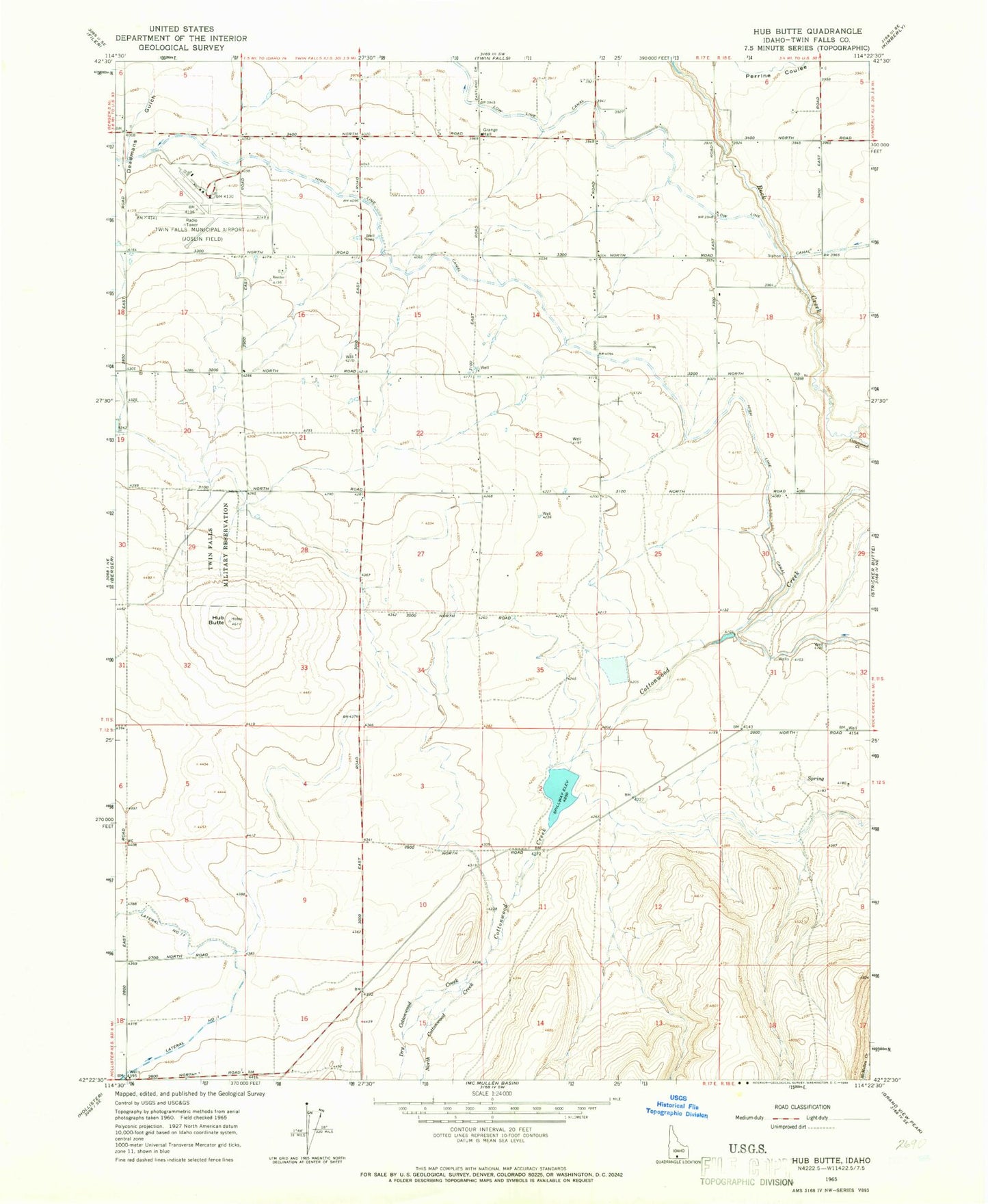 Classic USGS Hub Butte Idaho 7.5'x7.5' Topo Map Image