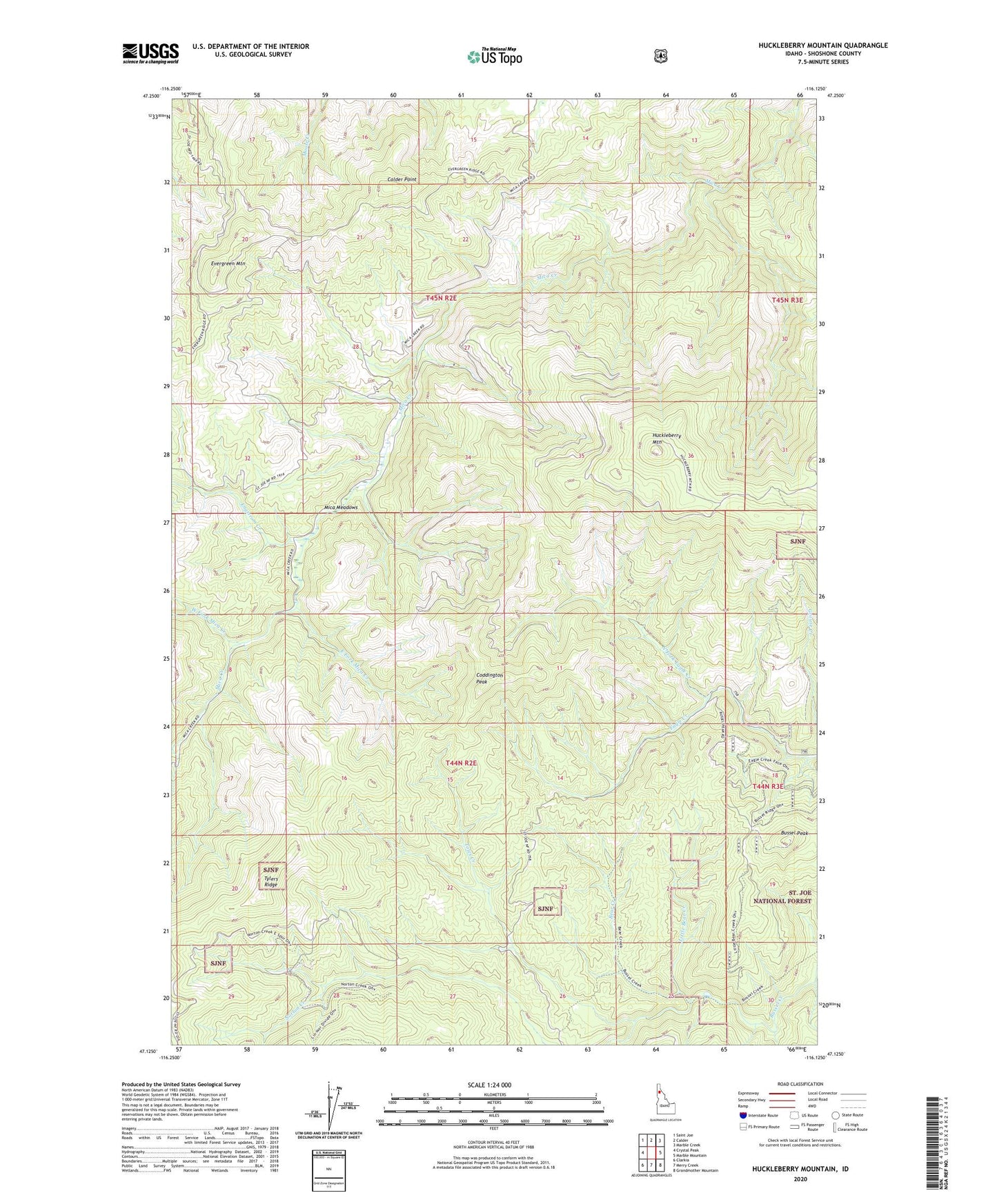 Huckleberry Mountain Idaho US Topo Map Image