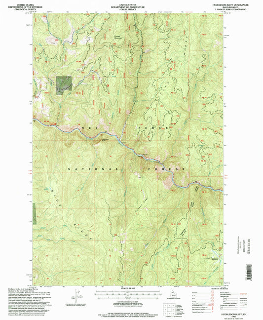 Classic USGS Huddleson Bluff Idaho 7.5'x7.5' Topo Map Image