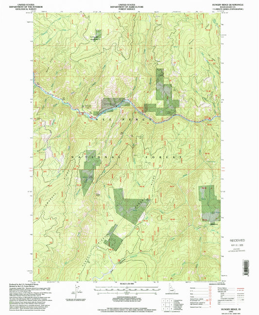 Classic USGS Hungry Ridge Idaho 7.5'x7.5' Topo Map Image