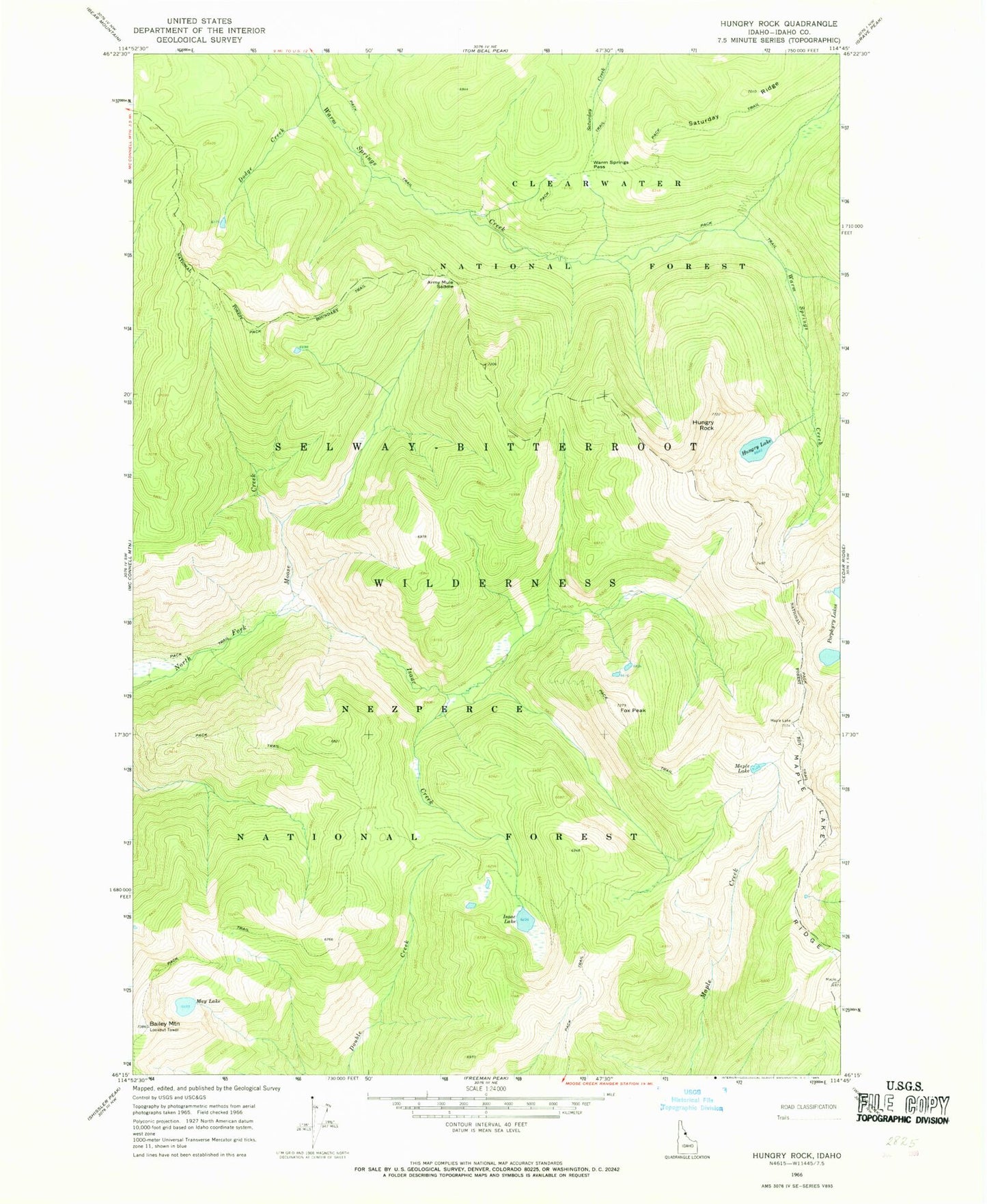 Classic USGS Hungry Rock Idaho 7.5'x7.5' Topo Map Image