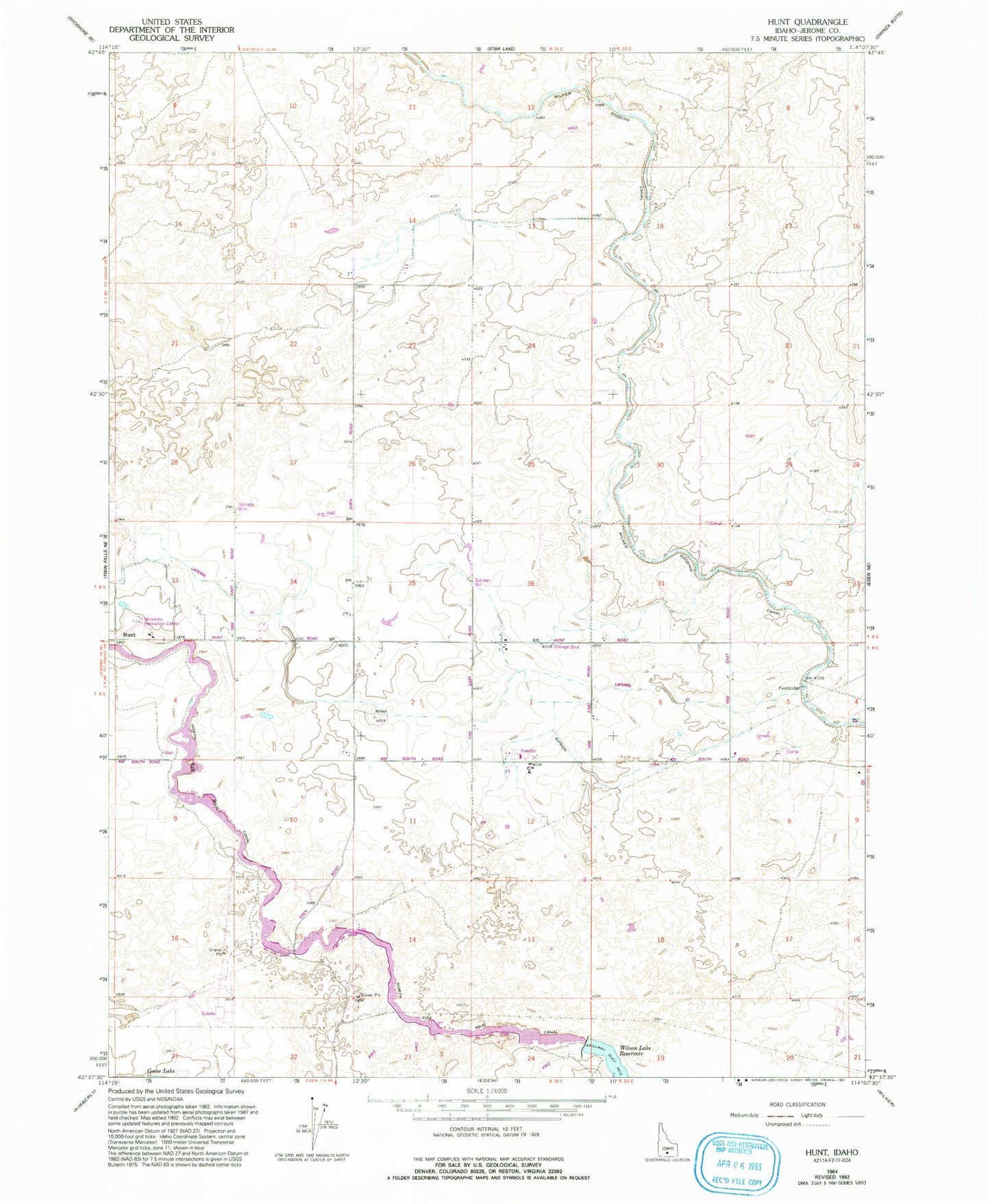 Classic USGS Hunt Idaho 7.5'x7.5' Topo Map Image