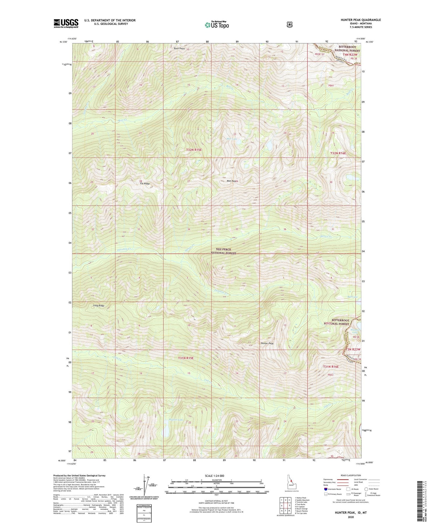 Hunter Peak Idaho US Topo Map Image