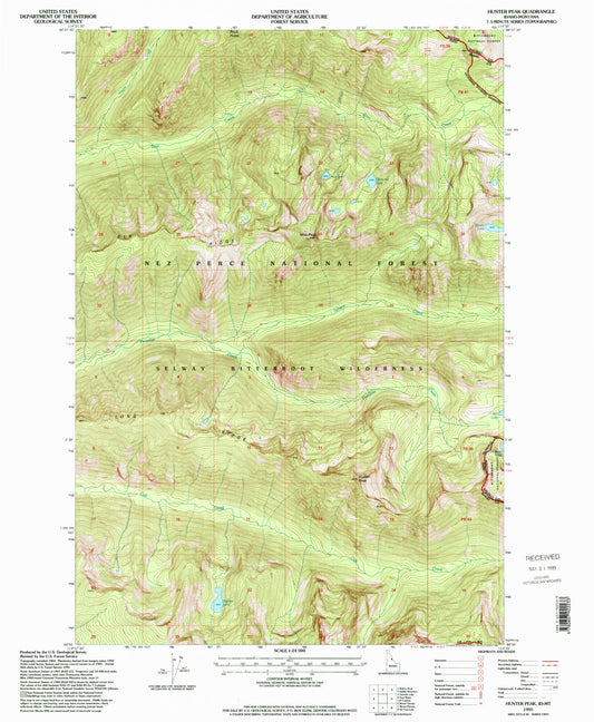 Classic USGS Hunter Peak Idaho 7.5'x7.5' Topo Map Image