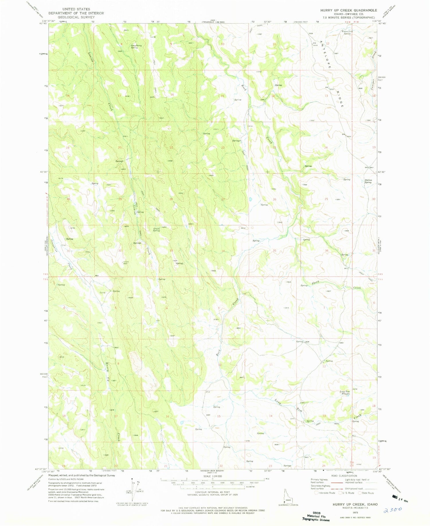Classic USGS Hurry Up Creek Idaho 7.5'x7.5' Topo Map Image