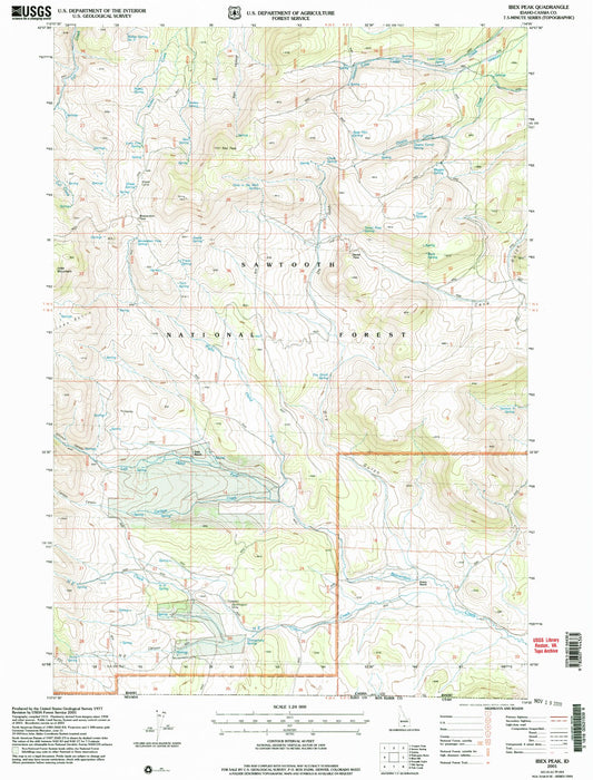 Classic USGS Ibex Peak Idaho 7.5'x7.5' Topo Map Image