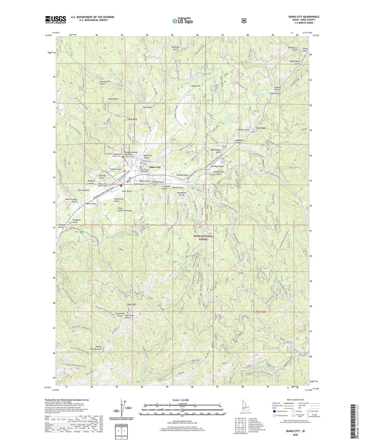 Idaho City Idaho US Topo Map Image
