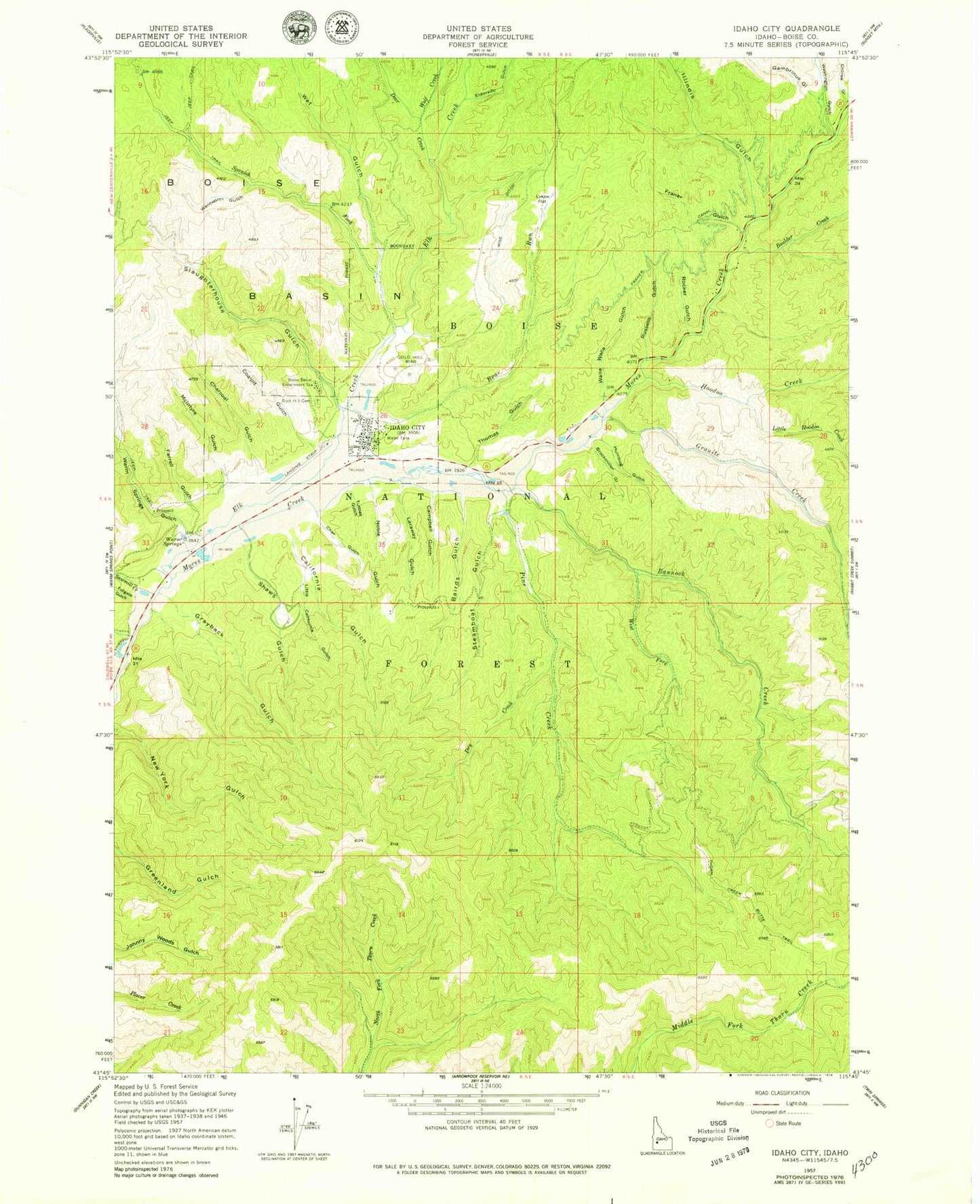 Classic USGS Idaho City Idaho 7.5'x7.5' Topo Map Image