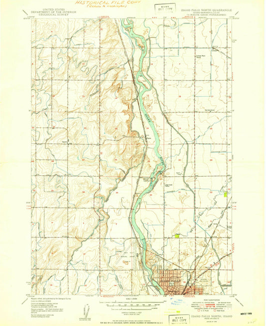 Classic USGS Idaho Falls North Idaho 7.5'x7.5' Topo Map Image