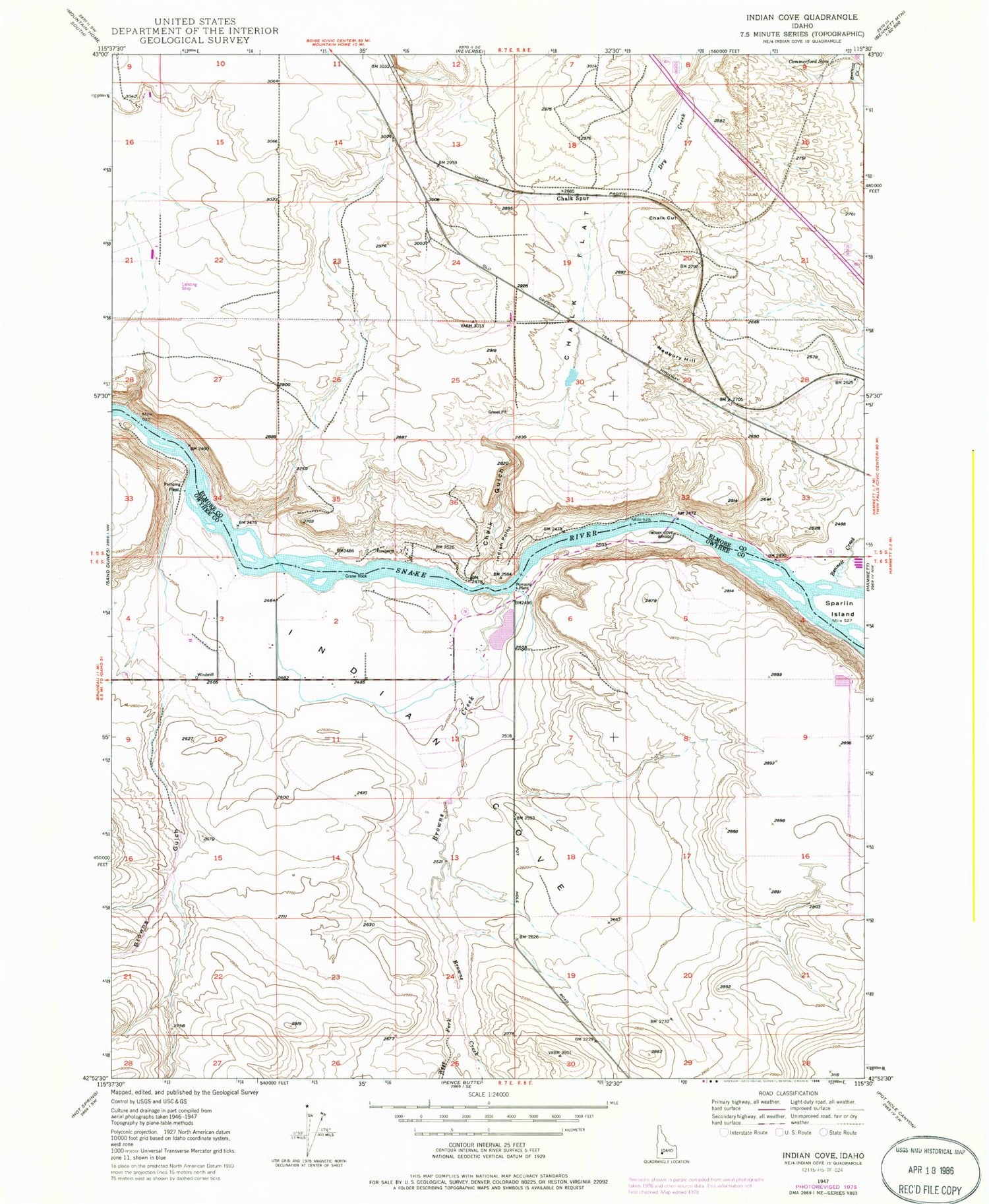 Classic USGS Indian Cove Idaho 7.5'x7.5' Topo Map Image