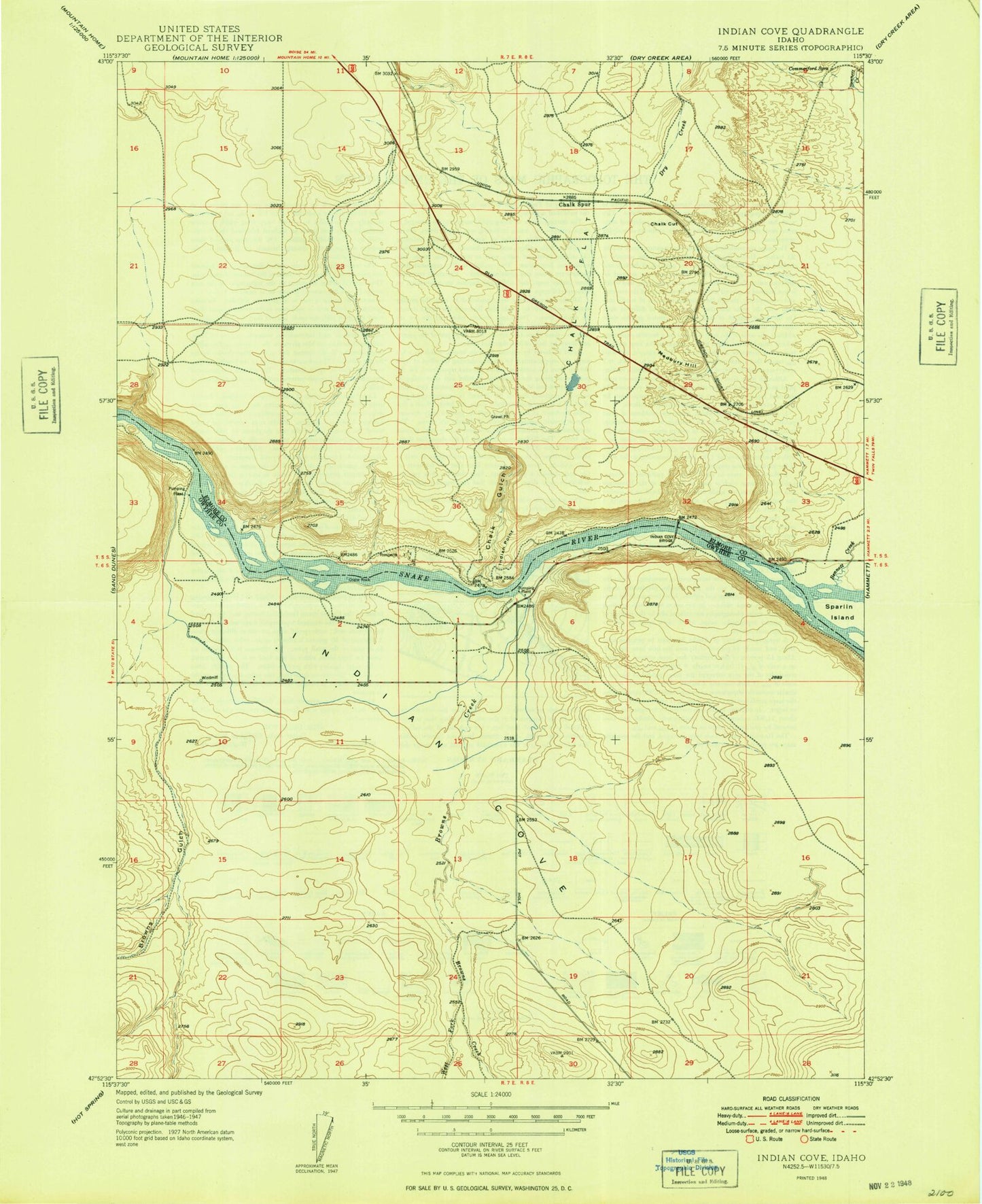 Classic USGS Indian Cove Idaho 7.5'x7.5' Topo Map Image
