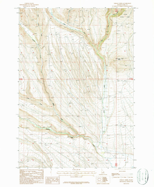 Classic USGS Indian Creek Idaho 7.5'x7.5' Topo Map Image