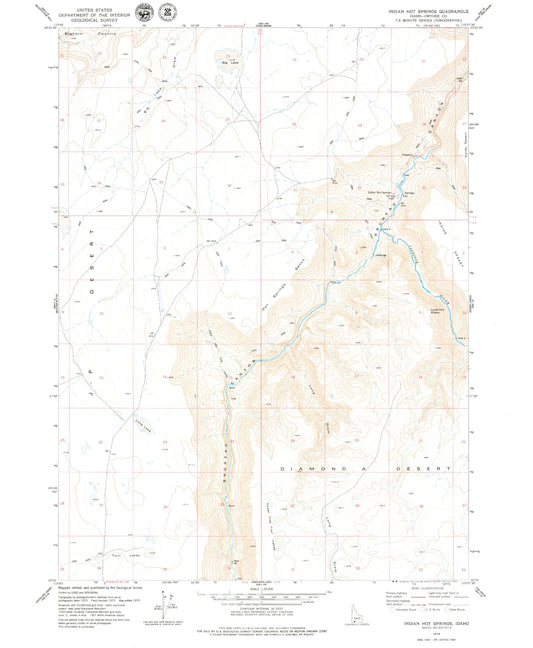 Classic USGS Indian Hot Springs Idaho 7.5'x7.5' Topo Map Image