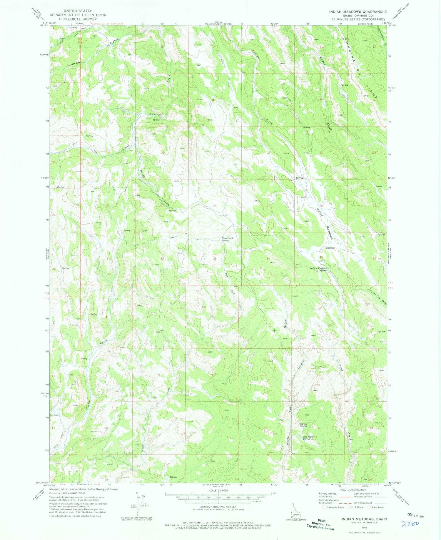 Classic USGS Indian Meadows Idaho 7.5'x7.5' Topo Map Image