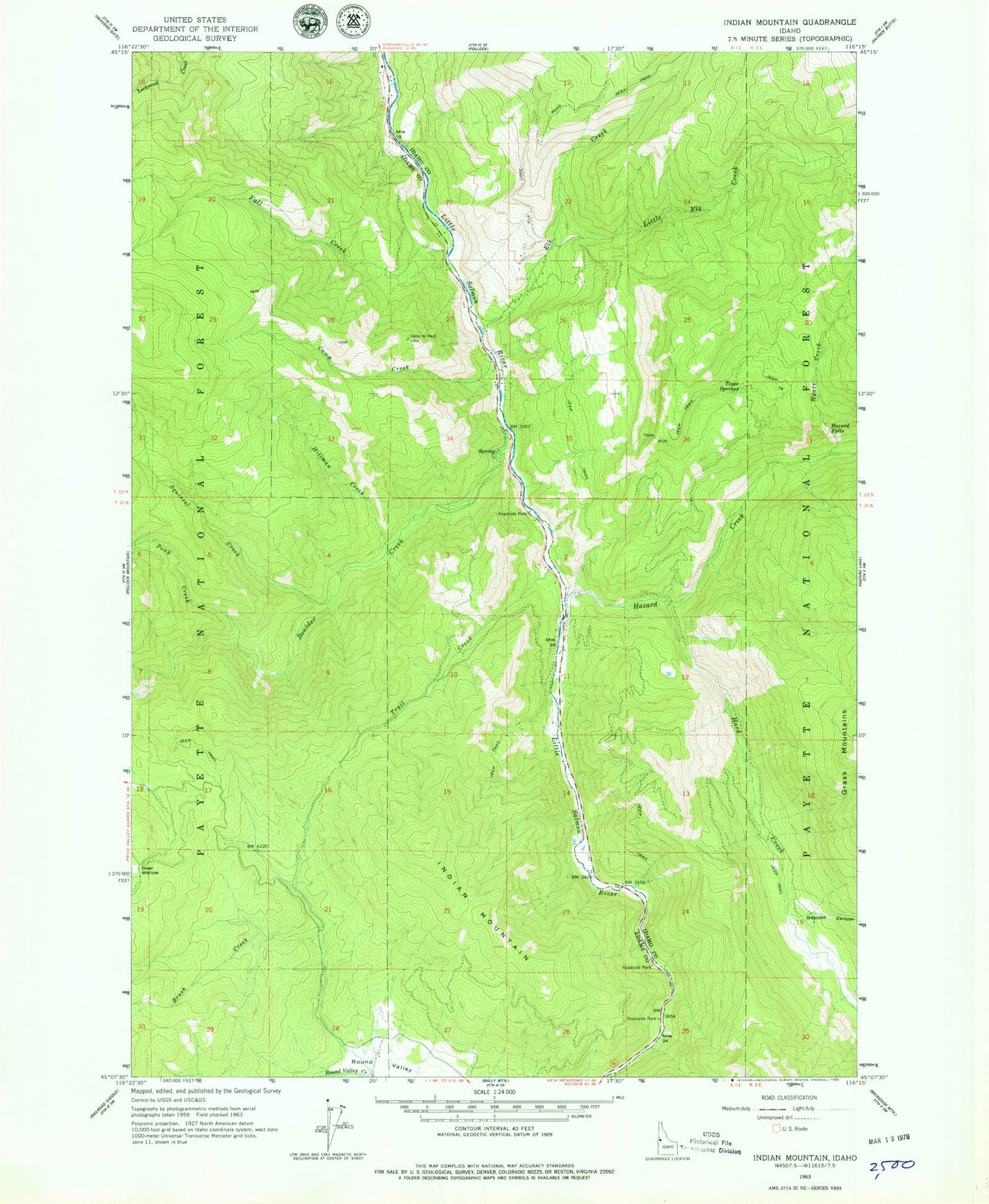 Classic USGS Indian Mountain Idaho 7.5'x7.5' Topo Map Image