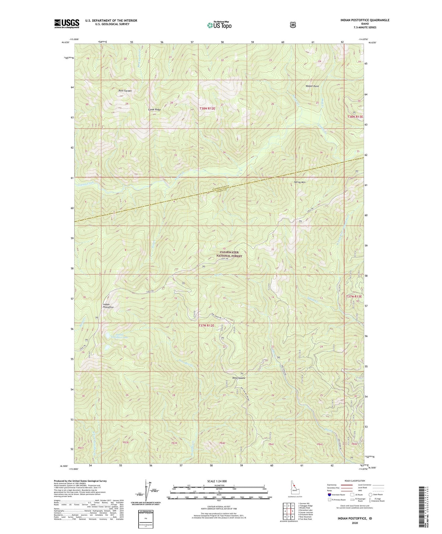 Indian Postoffice Idaho US Topo Map Image