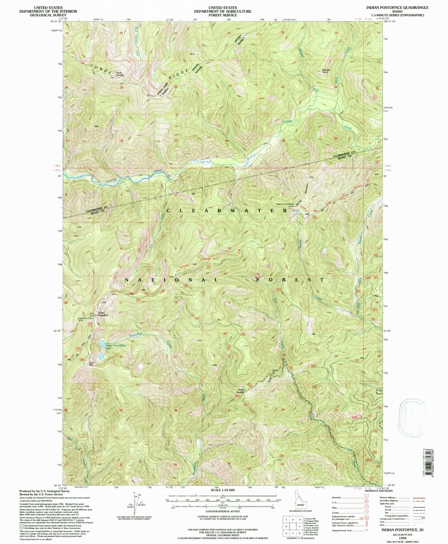Classic USGS Indian Postoffice Idaho 7.5'x7.5' Topo Map Image