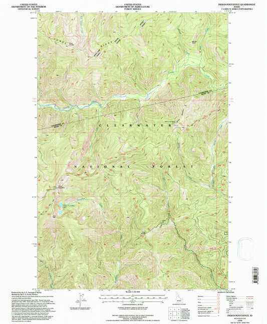 Classic USGS Indian Postoffice Idaho 7.5'x7.5' Topo Map Image