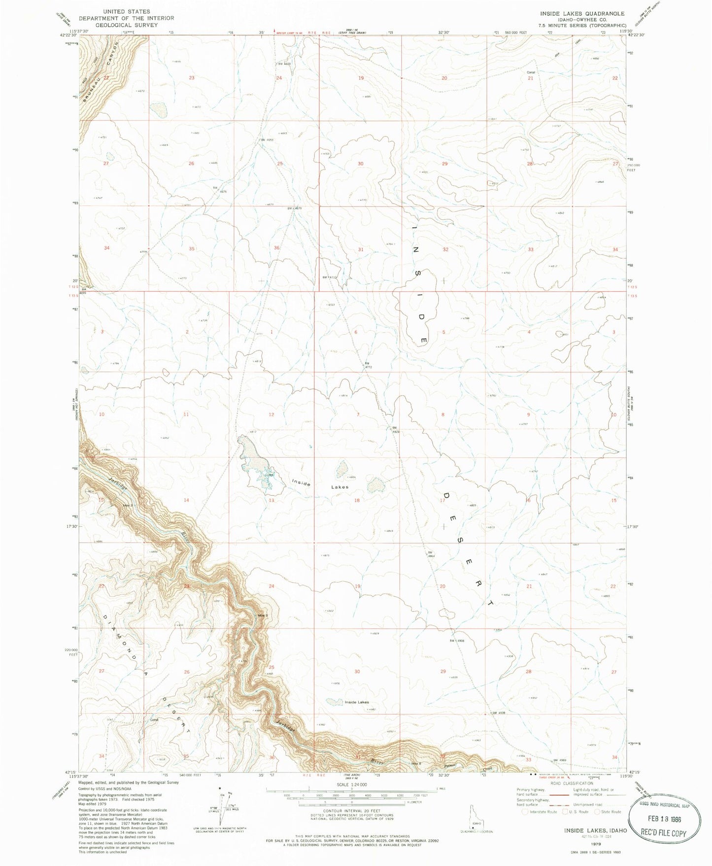Classic USGS Inside Lakes Idaho 7.5'x7.5' Topo Map Image