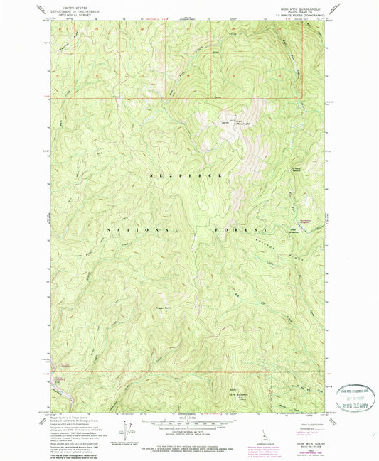 Classic USGS Iron Mountain Idaho 7.5'x7.5' Topo Map Image