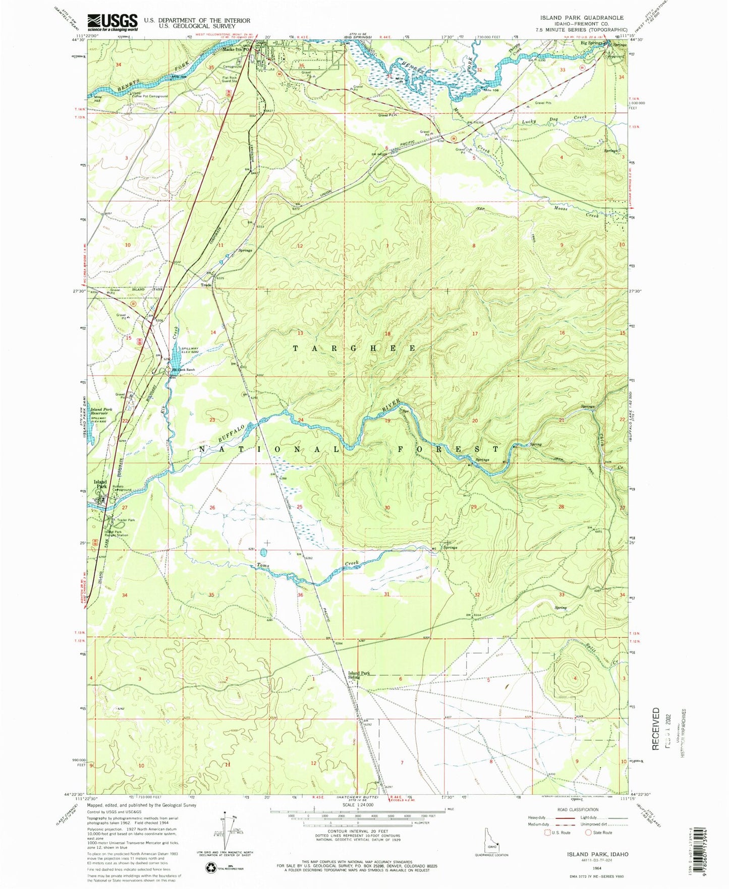 Classic USGS Island Park Idaho 7.5'x7.5' Topo Map Image