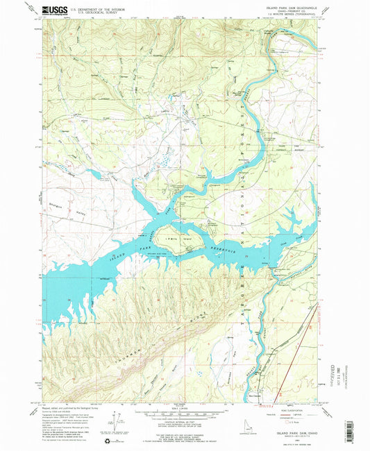 Classic USGS Island Park Dam Idaho 7.5'x7.5' Topo Map Image