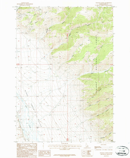 Classic USGS Italian Canyon Idaho 7.5'x7.5' Topo Map Image