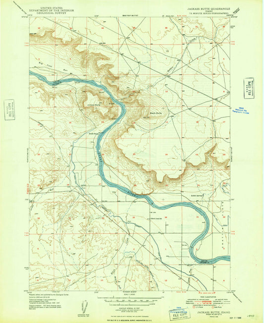 Classic USGS Jackass Butte Idaho 7.5'x7.5' Topo Map Image