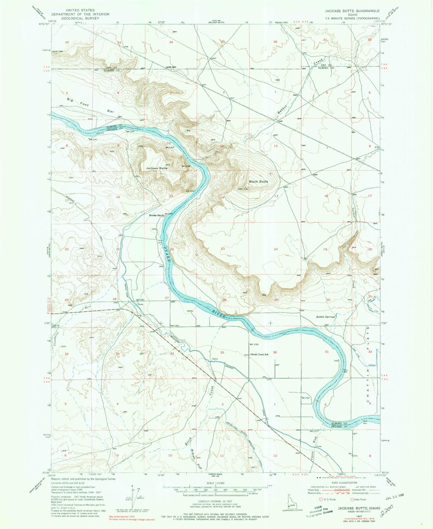 Classic USGS Jackass Butte Idaho 7.5'x7.5' Topo Map Image