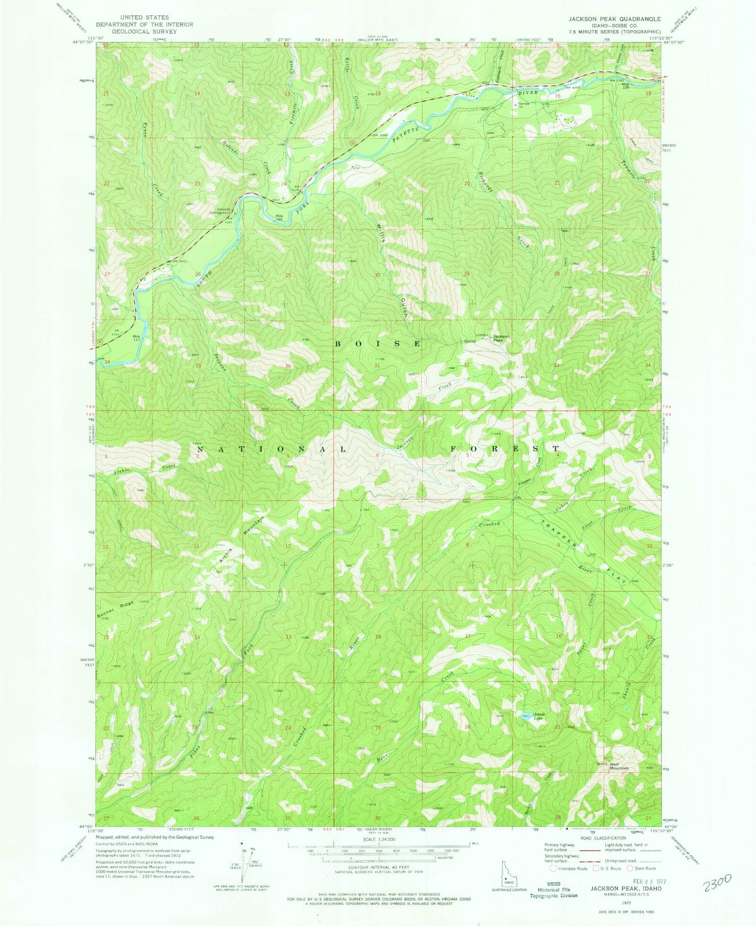Classic USGS Jackson Peak Idaho 7.5'x7.5' Topo Map Image