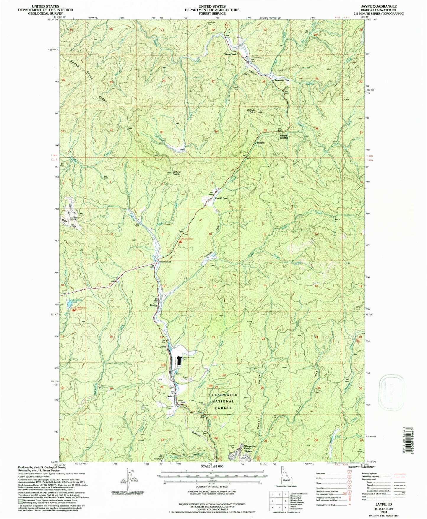 Classic USGS Jaype Idaho 7.5'x7.5' Topo Map Image