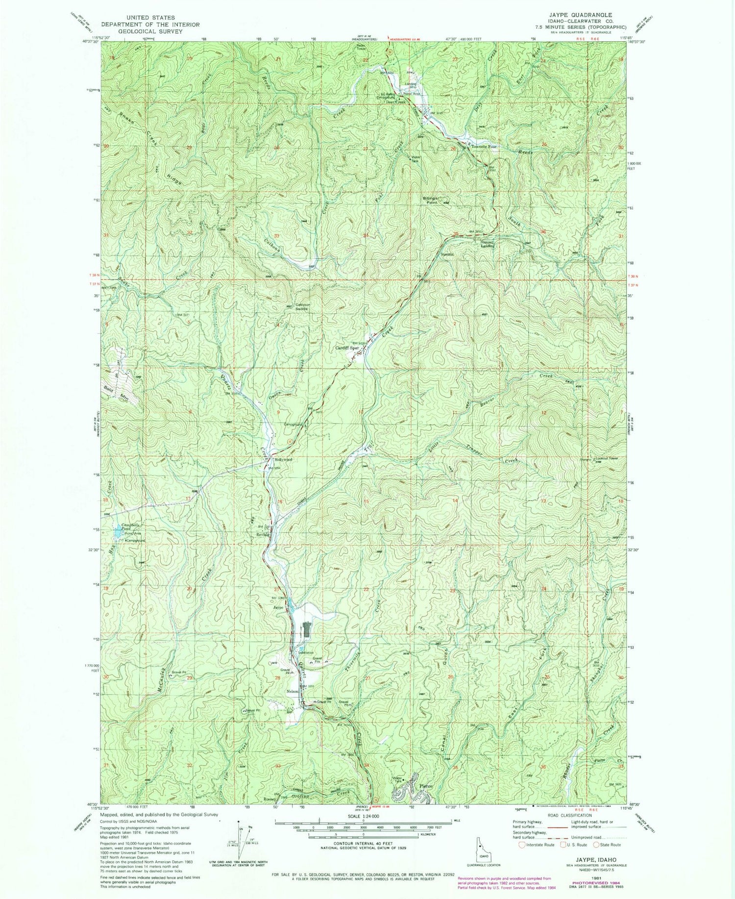 Classic USGS Jaype Idaho 7.5'x7.5' Topo Map Image