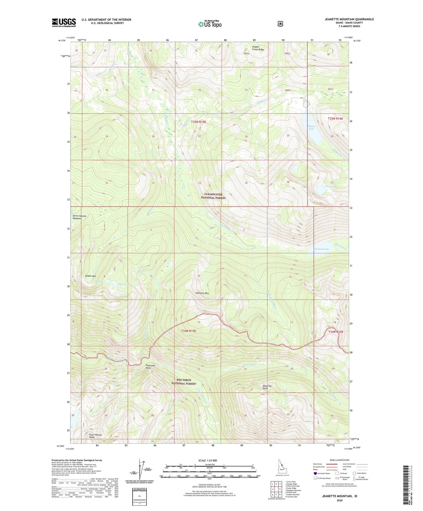 Jeanette Mountain Idaho US Topo Map Image