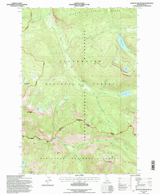 Classic USGS Jeanette Mountain Idaho 7.5'x7.5' Topo Map Image
