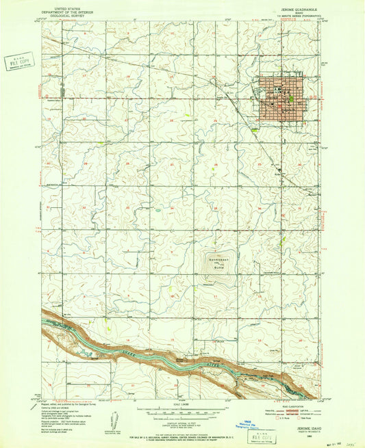 Classic USGS Jerome Idaho 7.5'x7.5' Topo Map Image