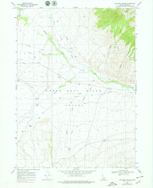Classic USGS Jim Sage Canyon Idaho 7.5'x7.5' Topo Map Image
