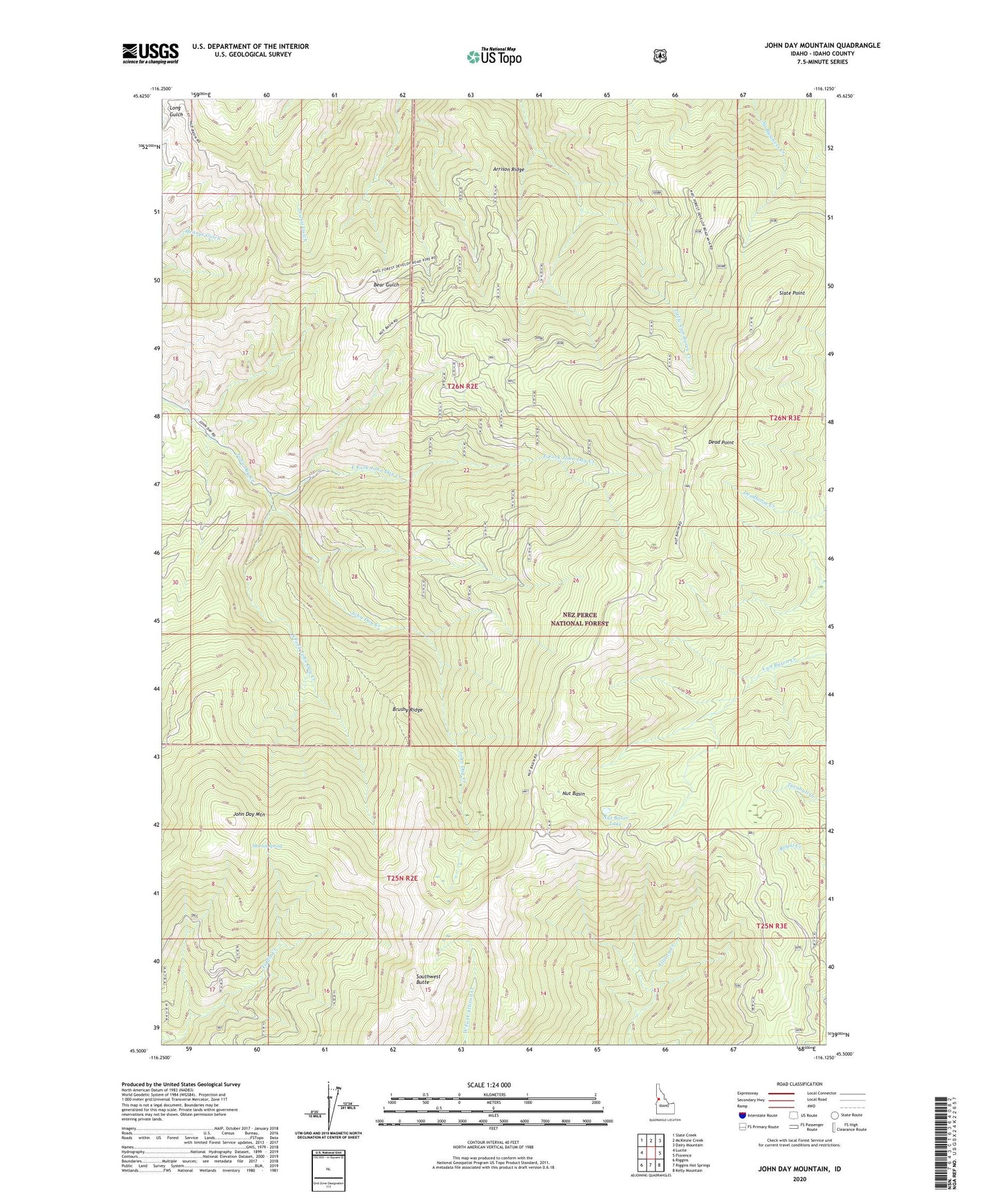John Day Mountain Idaho US Topo Map Image