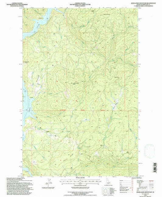 Classic USGS John Lewis Mountain Idaho 7.5'x7.5' Topo Map Image