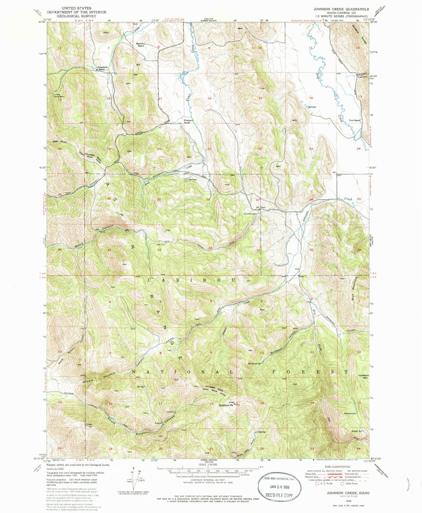 Classic USGS Johnson Creek Idaho 7.5'x7.5' Topo Map Image
