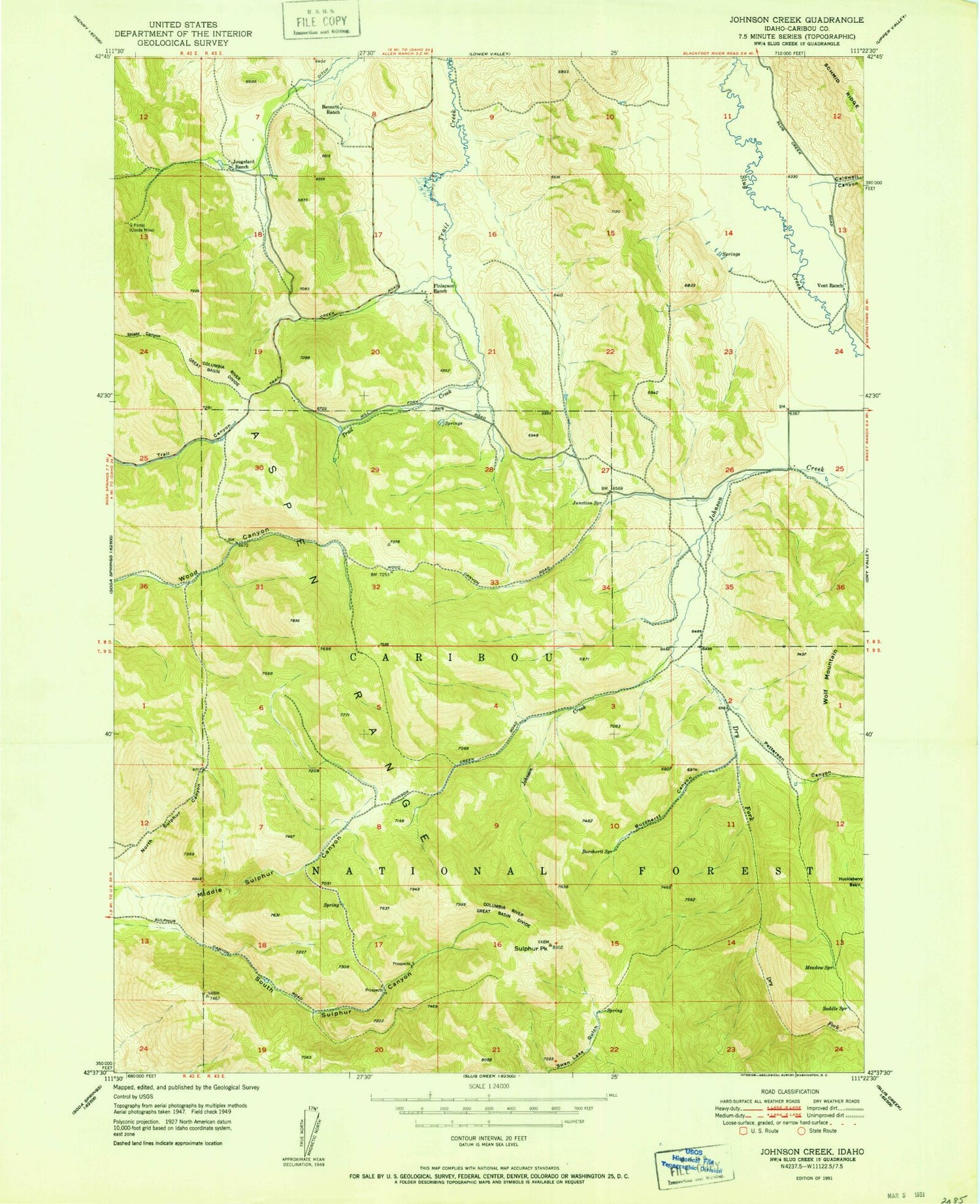 Classic USGS Johnson Creek Idaho 7.5'x7.5' Topo Map Image