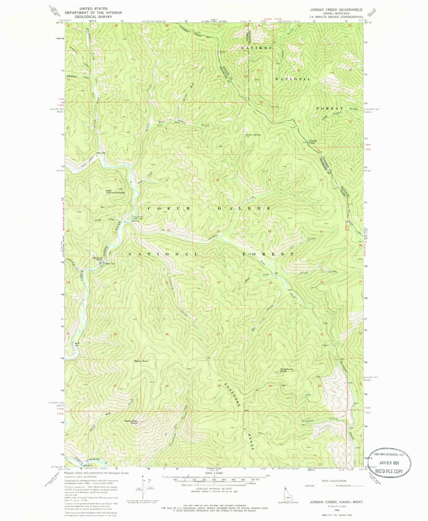 Classic USGS Jordan Creek Idaho 7.5'x7.5' Topo Map Image
