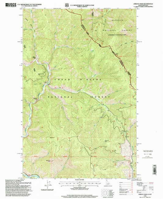 Classic USGS Jordan Creek Idaho 7.5'x7.5' Topo Map Image
