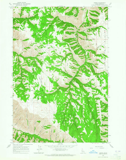 Classic USGS Joseph Idaho 7.5'x7.5' Topo Map Image