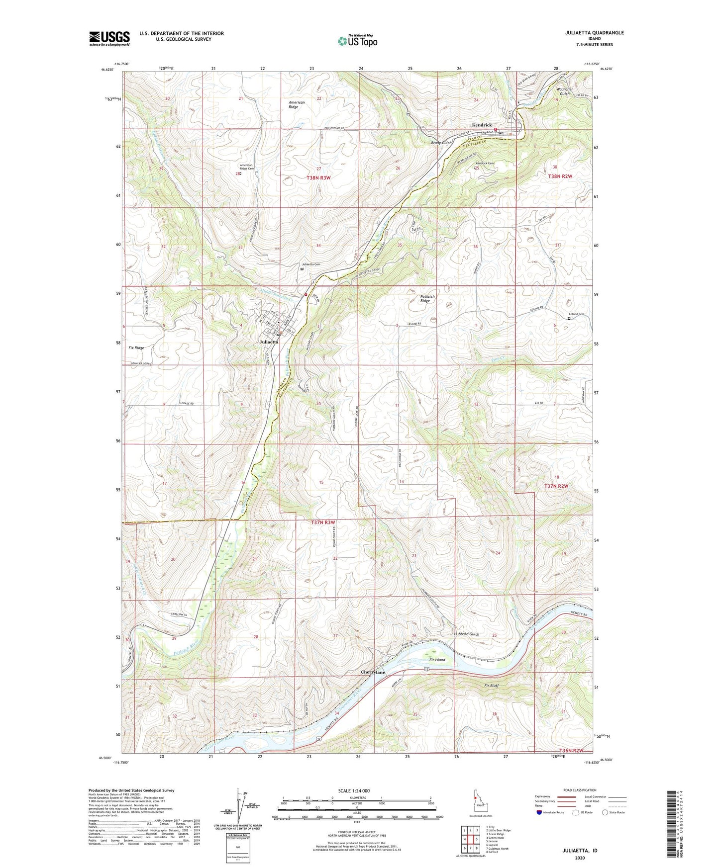 Juliaetta Idaho US Topo Map Image