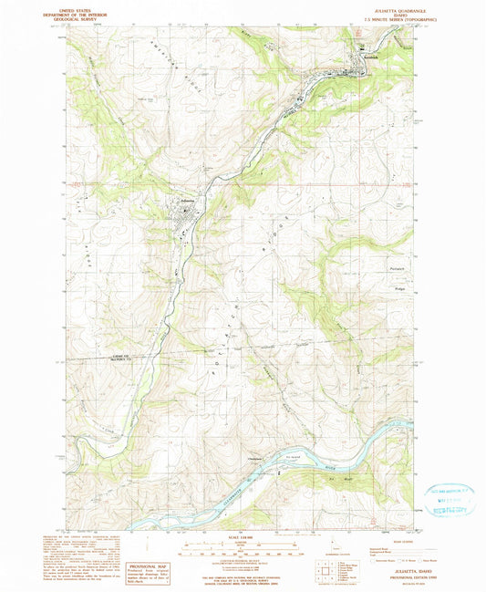 Classic USGS Juliaetta Idaho 7.5'x7.5' Topo Map Image